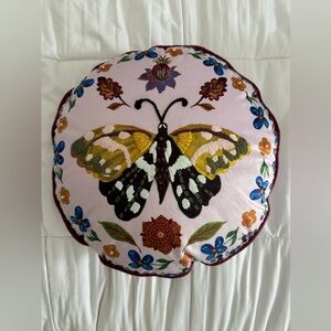 Anthropologie Pink Butterfly Embroidered Accent Pillow